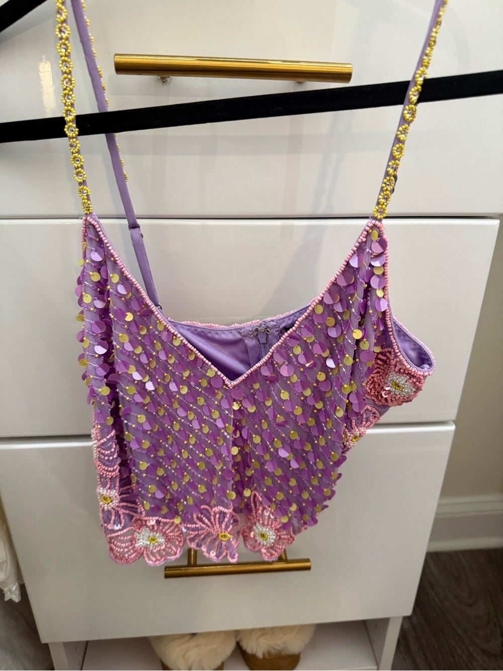 MAJORELLE Lavender Beaded Sequin Floral Cami Top Size S Revolve